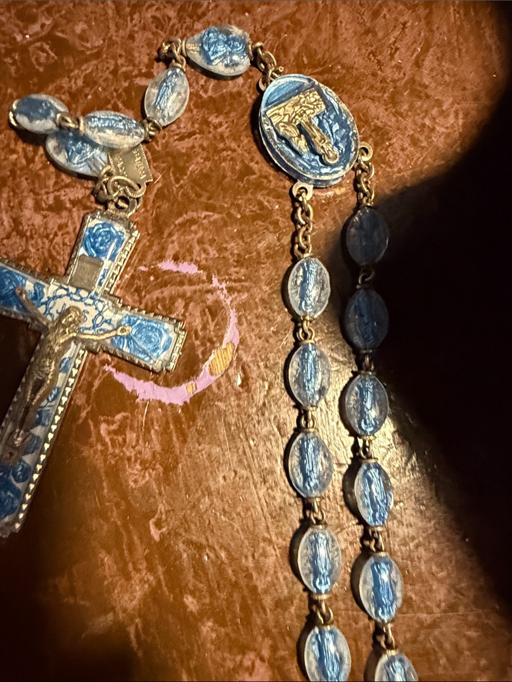Women's Blue Enamel Rosary Necklace with Crucifix - Picture 8 of 11